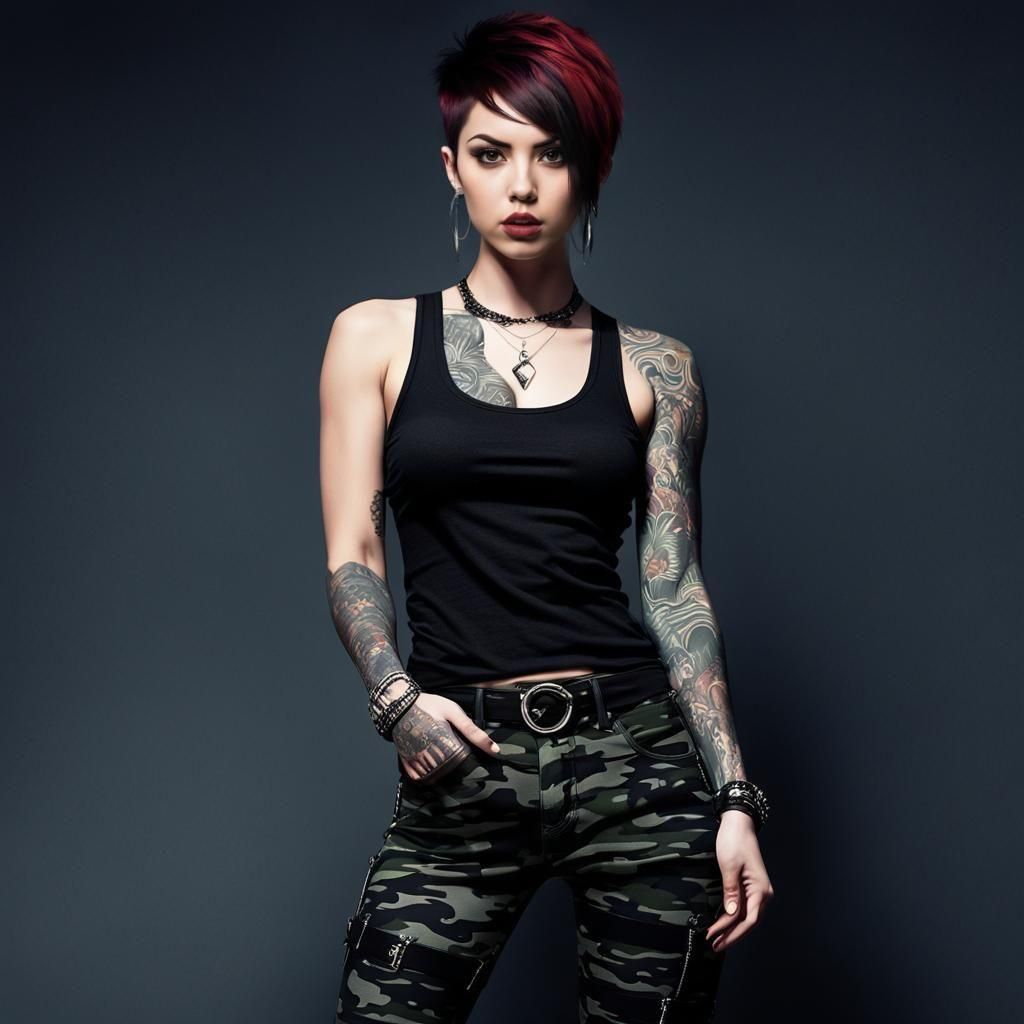 Tough Tattooed Woman in Anime Style