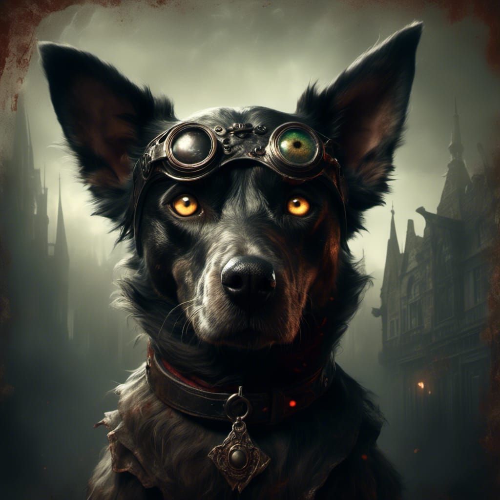 Four-Eyed Underworld Watchdog in Dark Fantasy Art
