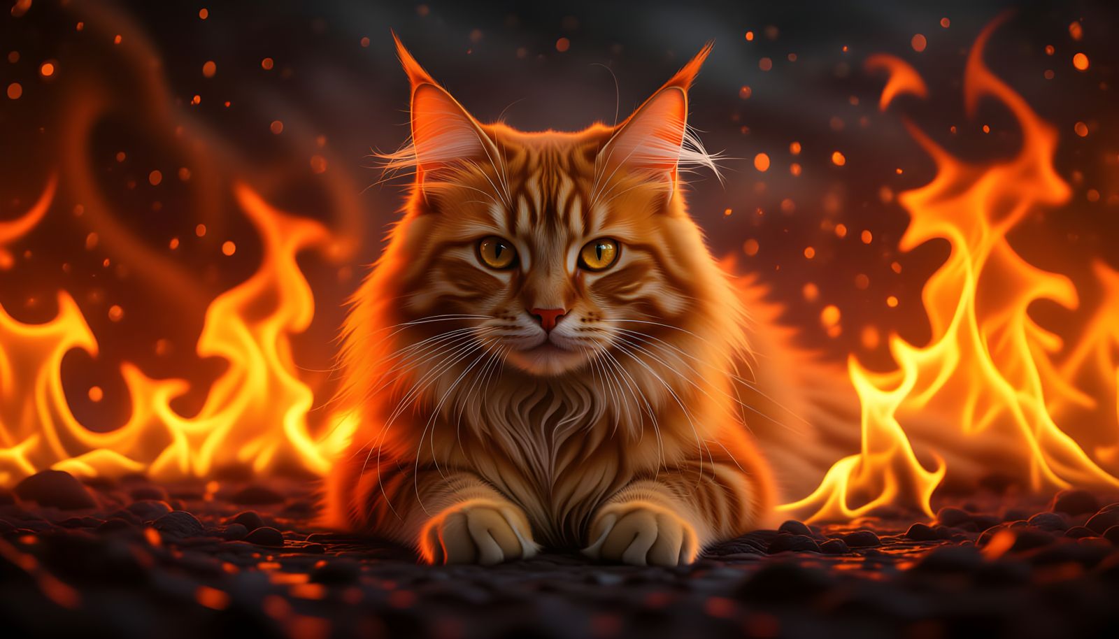 Fiery Red Cat in a Cinematic Inferno