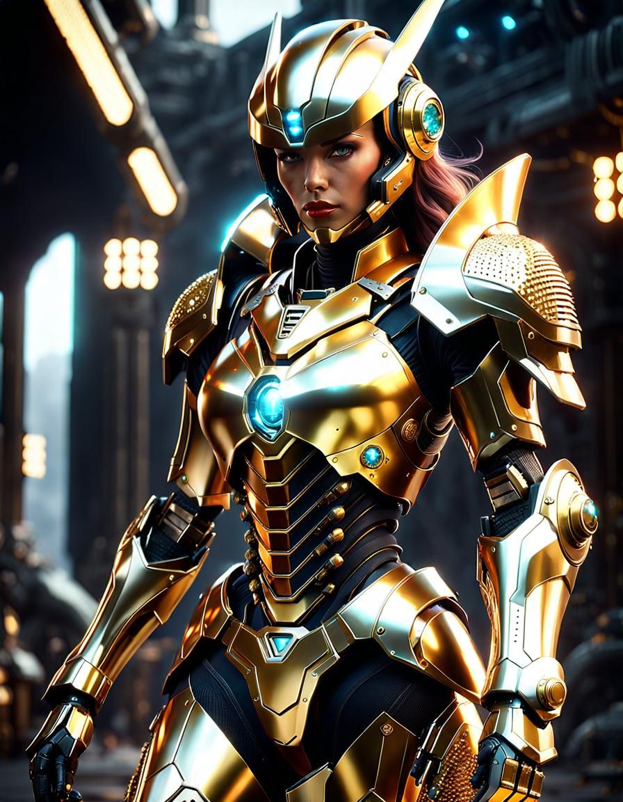 Cowgirl in Gold Armor: Futuristic Fantasy Art