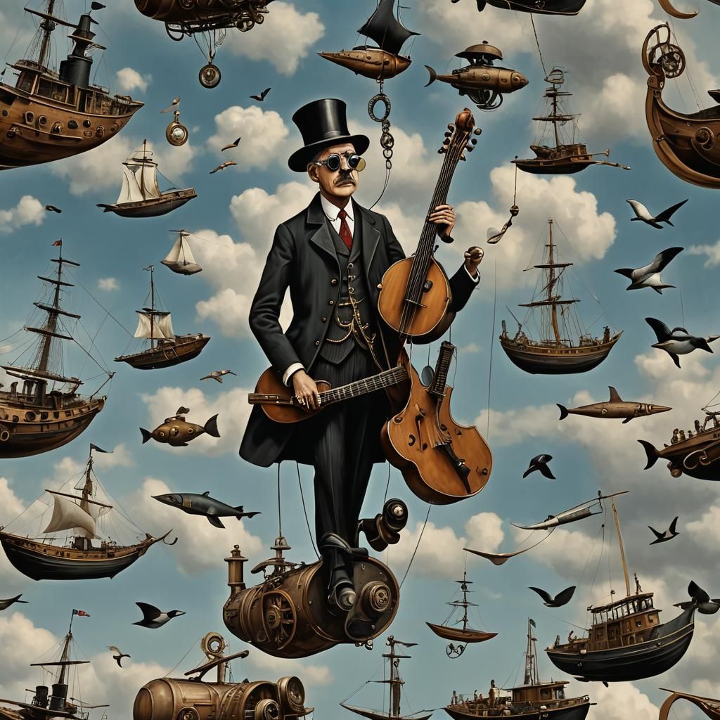 Steampunk Whale Serenade in Surrealist Style