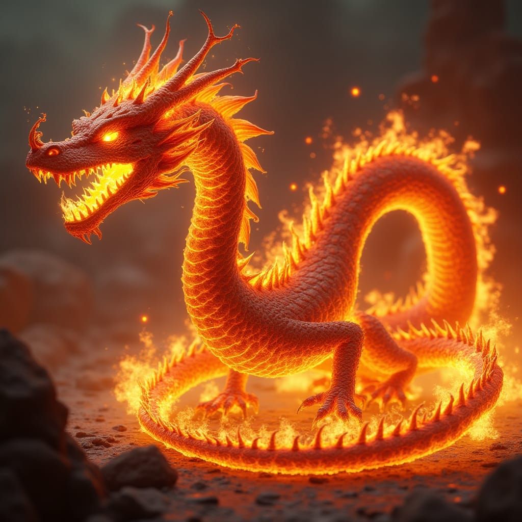 Epic Fire Dragon Emerges from Blazing Inferno in 3D Game Cin...