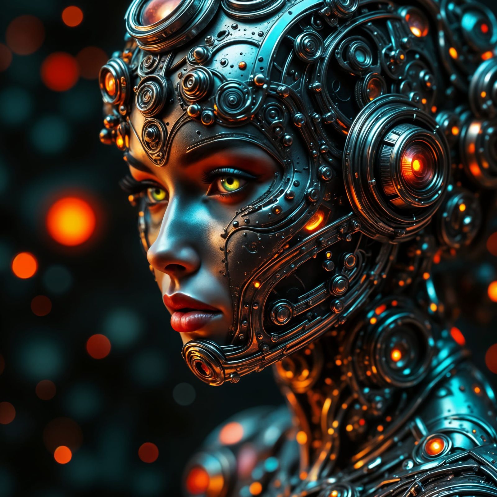 Steampunk Chrome Woman With Ceramic Inlays