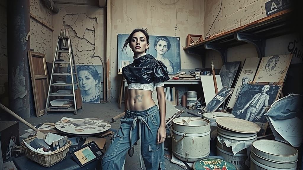Goth Painter Model in Gritty Studio, Beksinski & Giger Inspi...