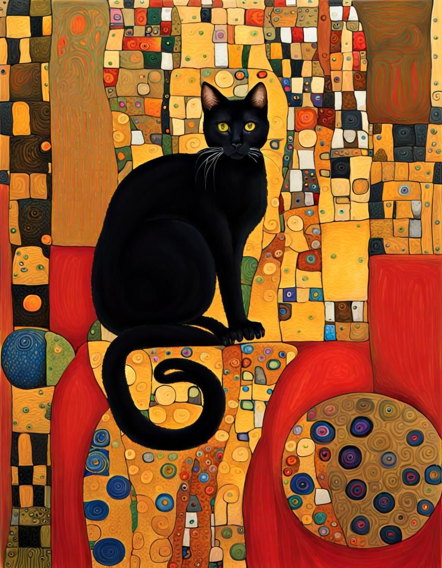 beautiful black cat by Klimt