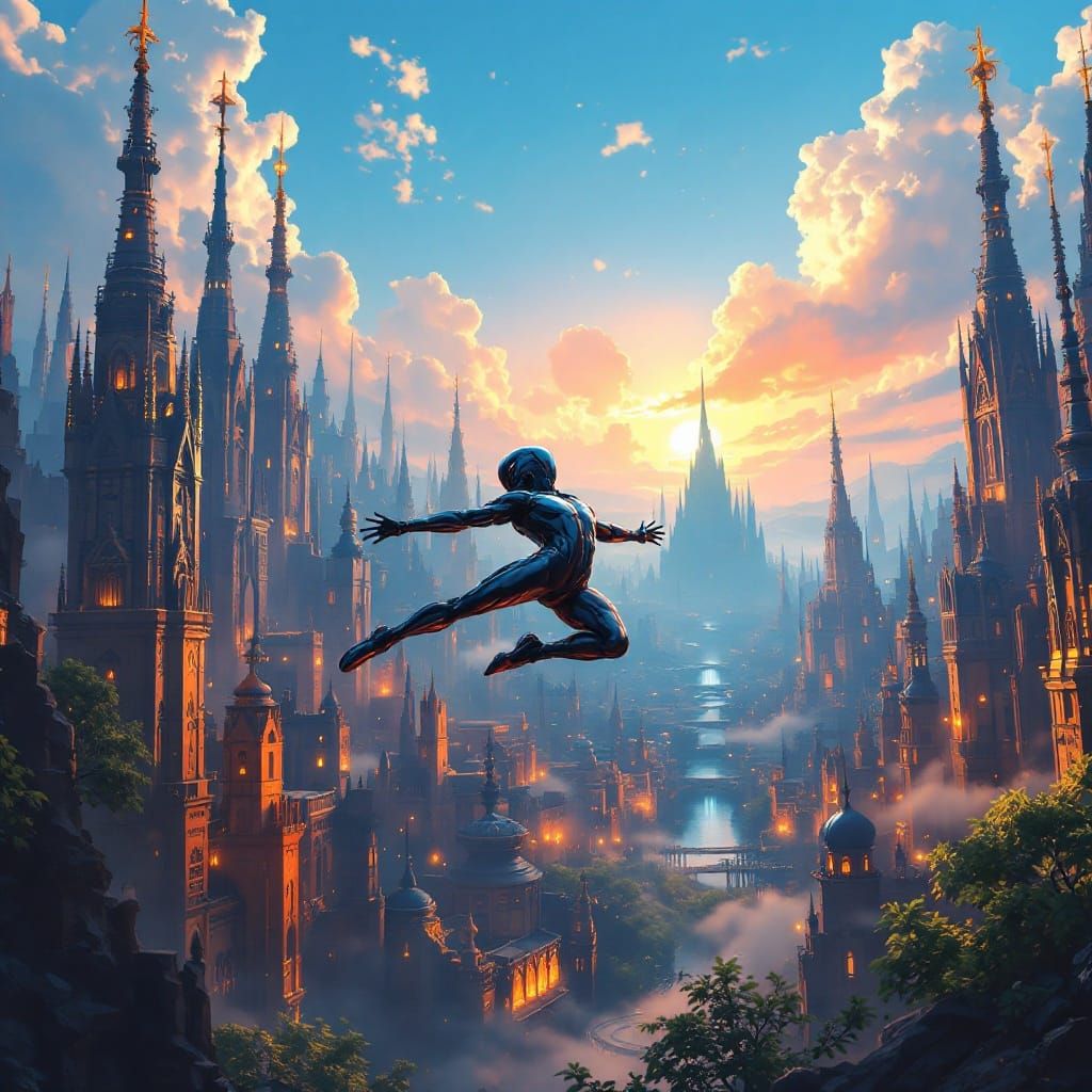 Ishowspeed Soaring Through Mystical Cityscape