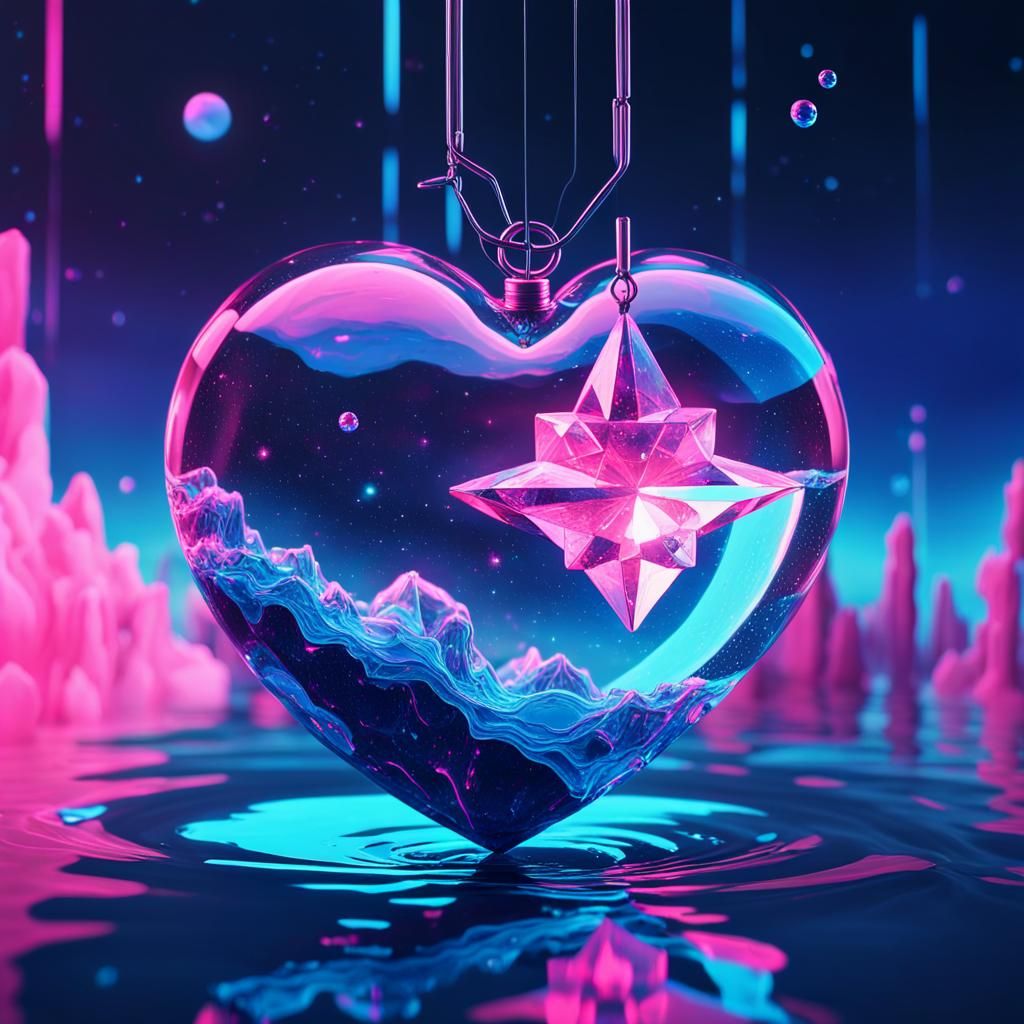 Synthwave Crystal Heart with Neon Glow