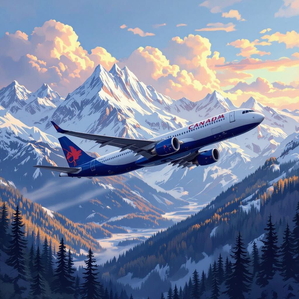 Canada Airline Soaring Over Majestic Landscape