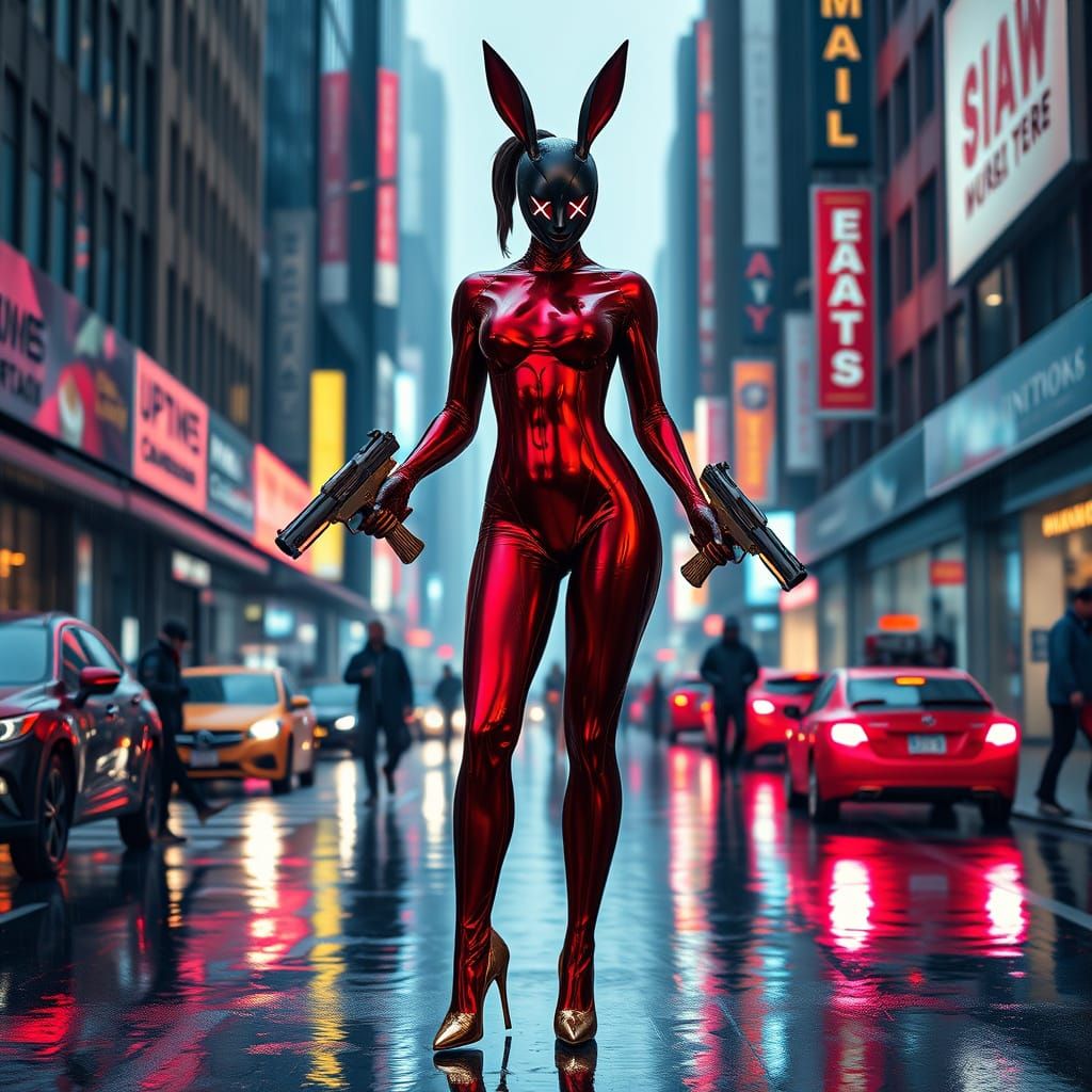 Cyborg Goddess Queen in Neon-Lit New York City