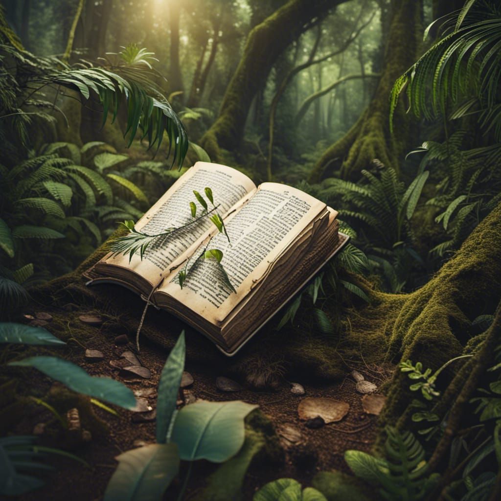 Magical Book in a Jungle Setting