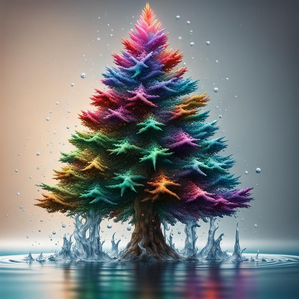Hyperrealistic Water Christmas Tree Splash Art