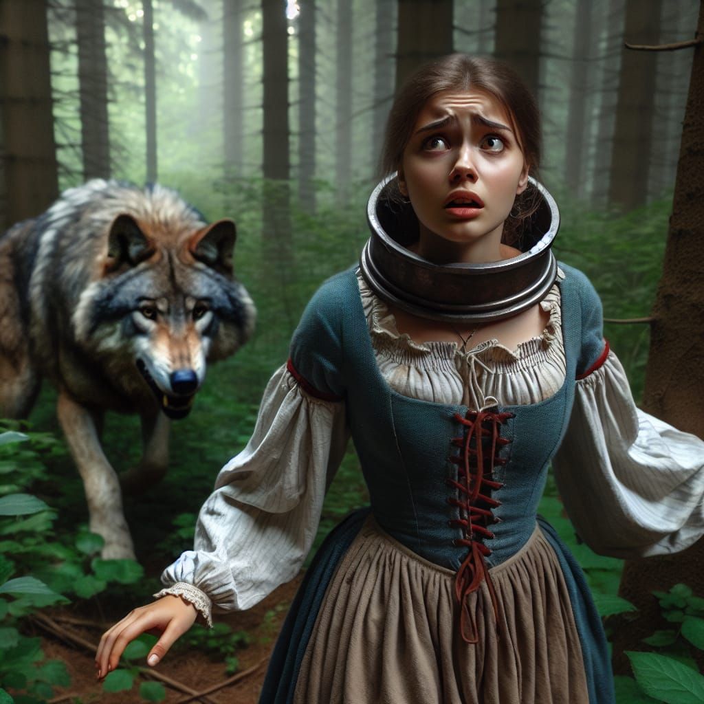 Girl Protected from Wolf by Iron Collar