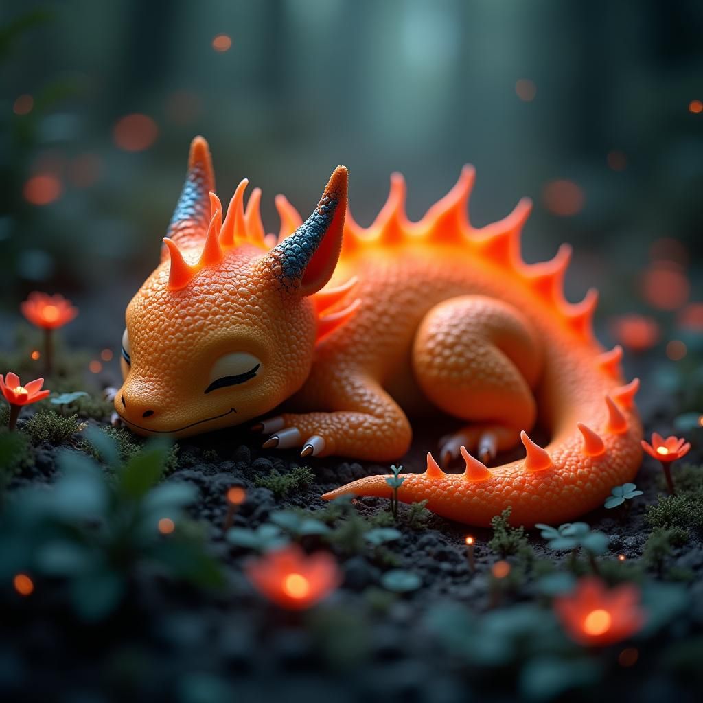 Neon Dragon-Peacock Resting on Forest Floor