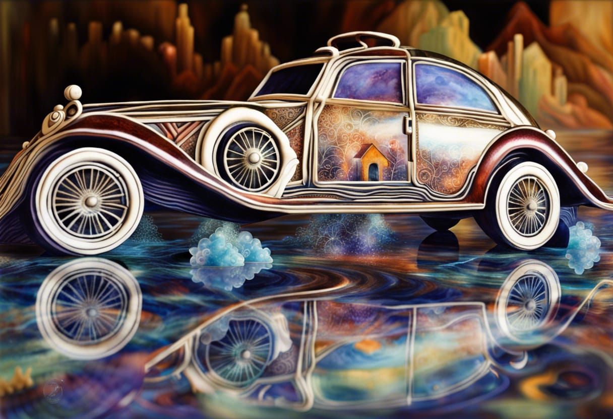 Ethereal Techno-Magical Landscape in Encaustic Style