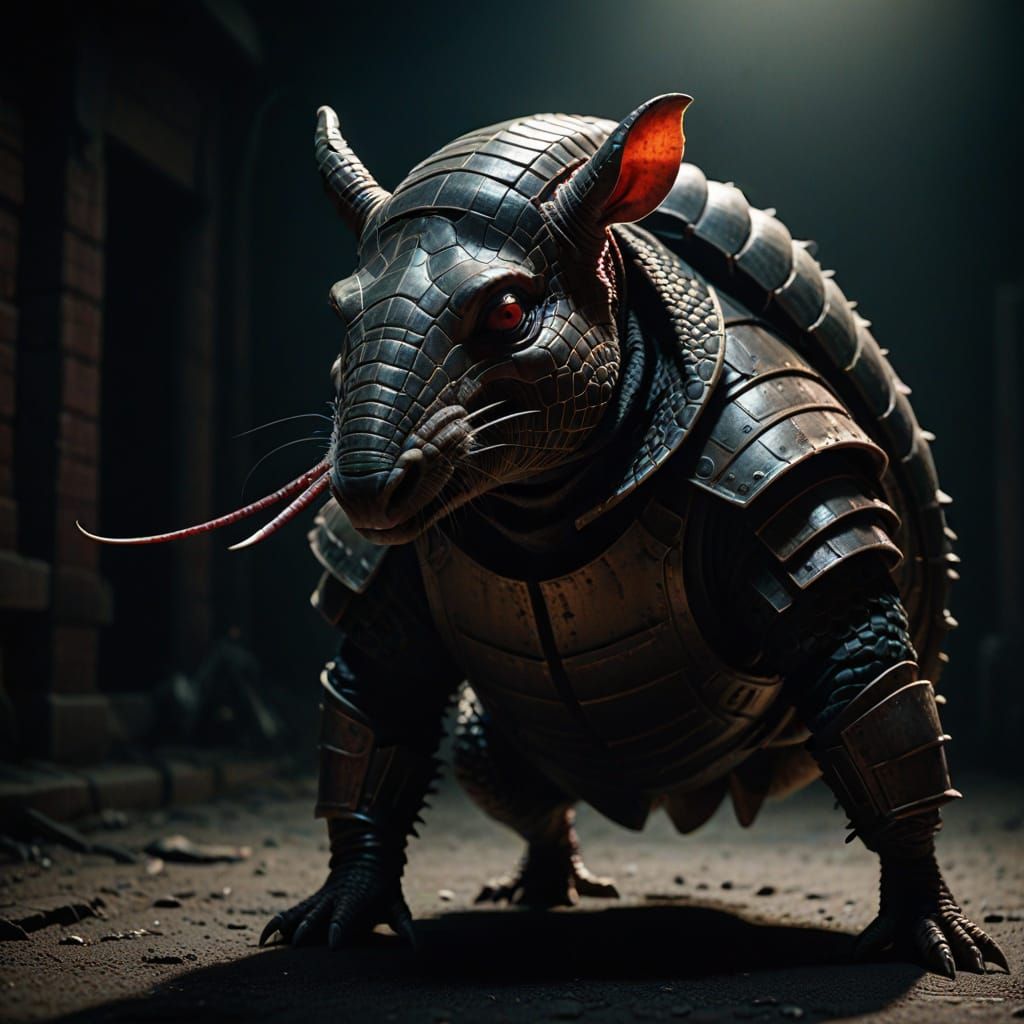 Monstrous Armadillo Supervillain in Film Noir Style