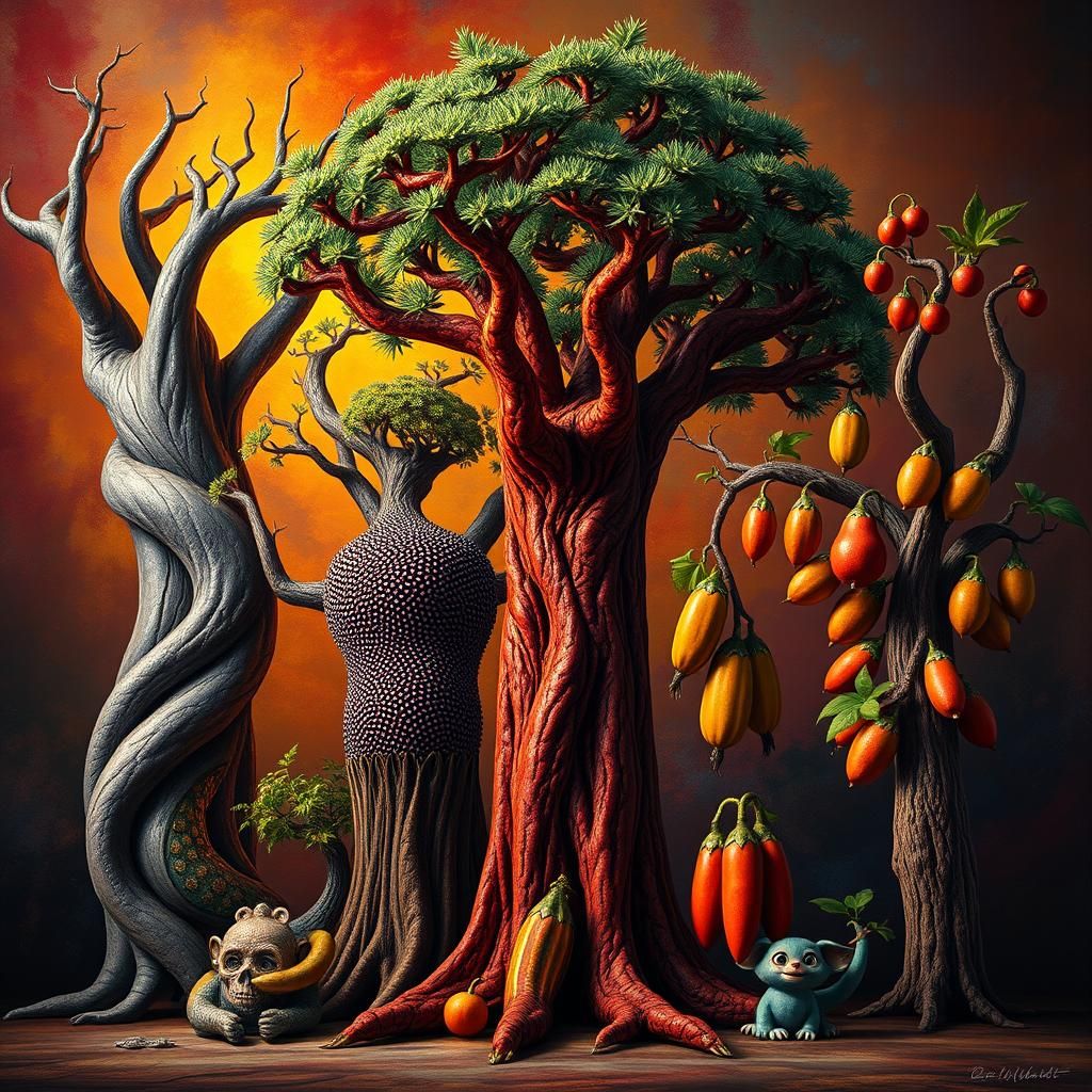 Hyper-Realistic Portrait of Iconic Trees in Dramatic Style