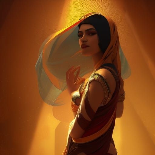 Regal Veiled Egyptian Woman in Art Nouveau Style