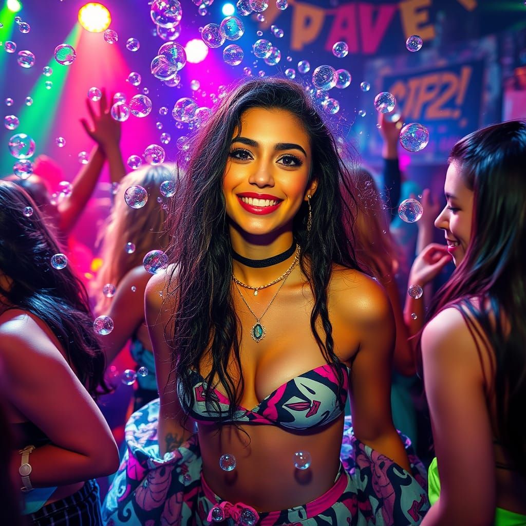 Rave Girl Surrounded by Love and Bubbles