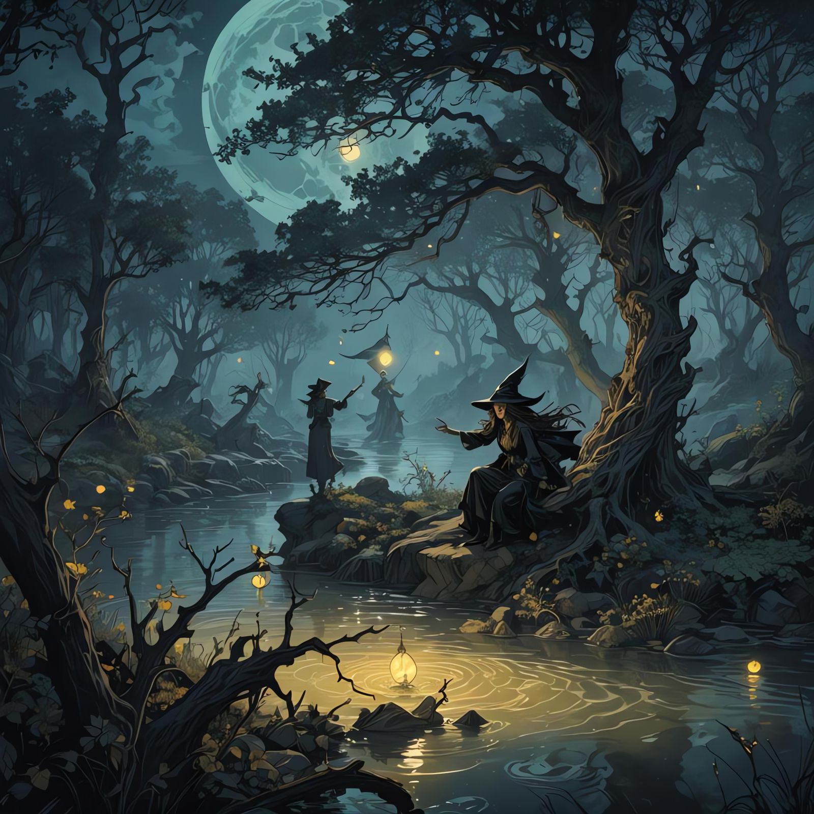 Witch Controls Man's Mind in Dark Fantasy Art