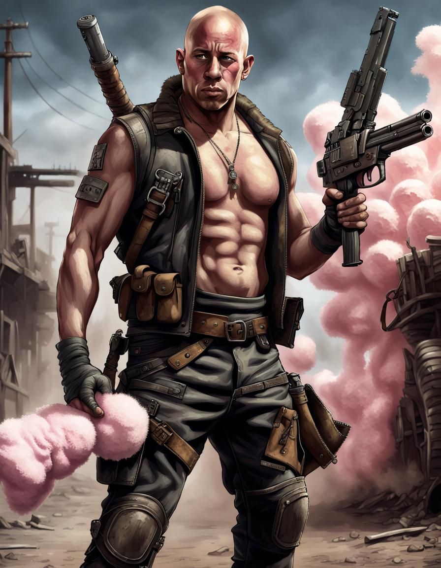 Post-Apocalyptic Warrior with Cotton Candy, Dark Fantasy Art