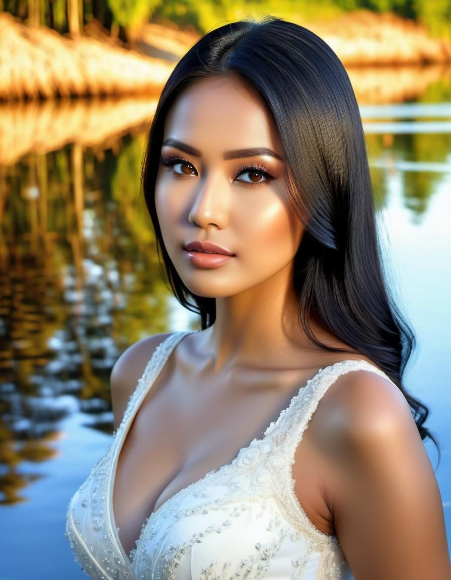 Indonesian Beauty Reflected in Lake: UHD Portrait