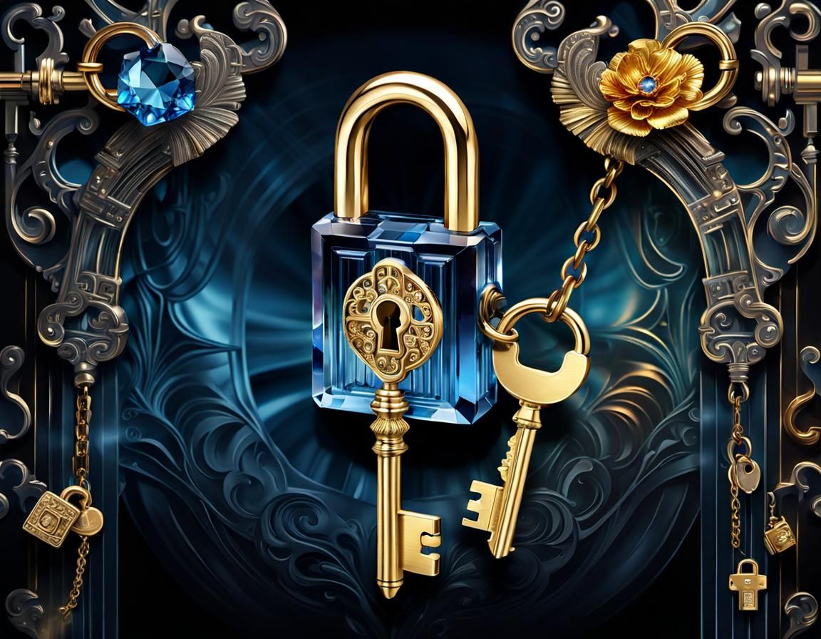Art Deco Crystal Key and Padlock