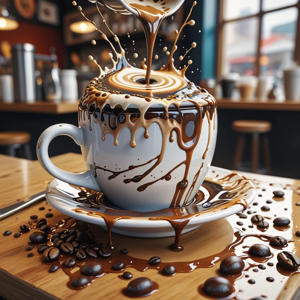Surreal Espresso Splash Art in a Coffee Mug