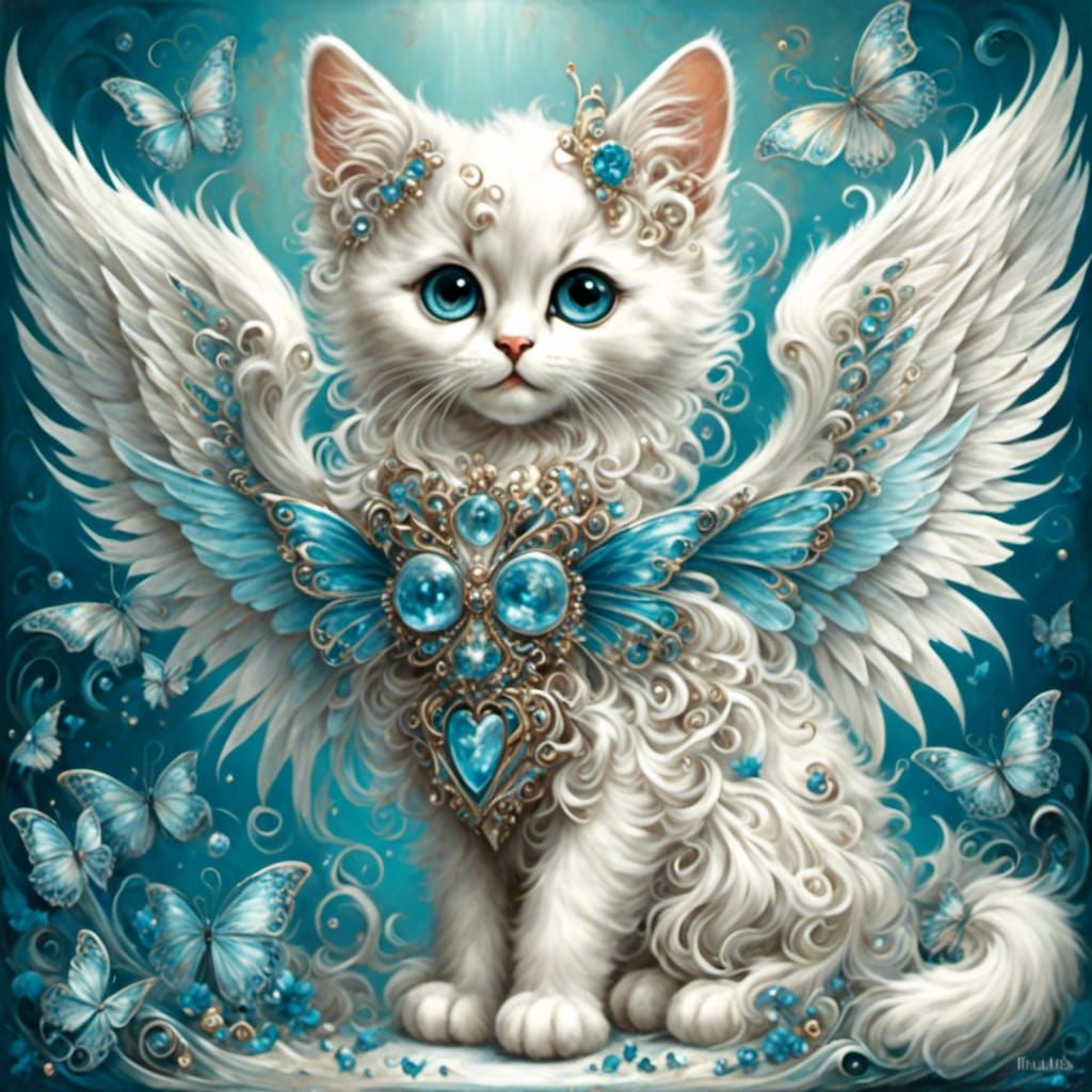 Pretty Cat Angel in Whimsical Style