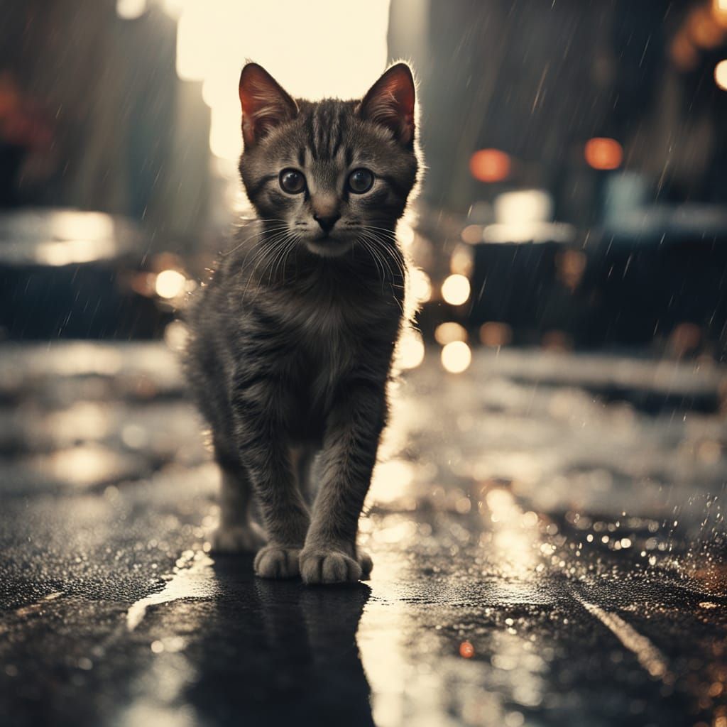 Kitten Lost in New York: A Film Noir Scene