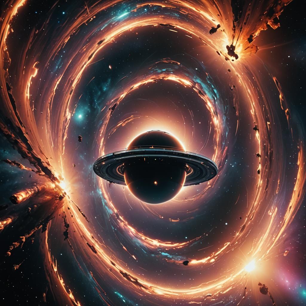 Spaceship Crashing into Black Hole in Cinematic Style