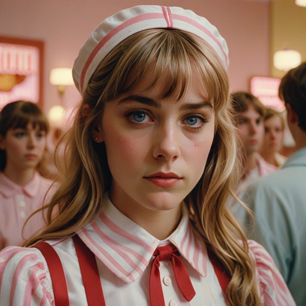 American Woman in Candy-Striper Costume: Hyperrealistic Digi...