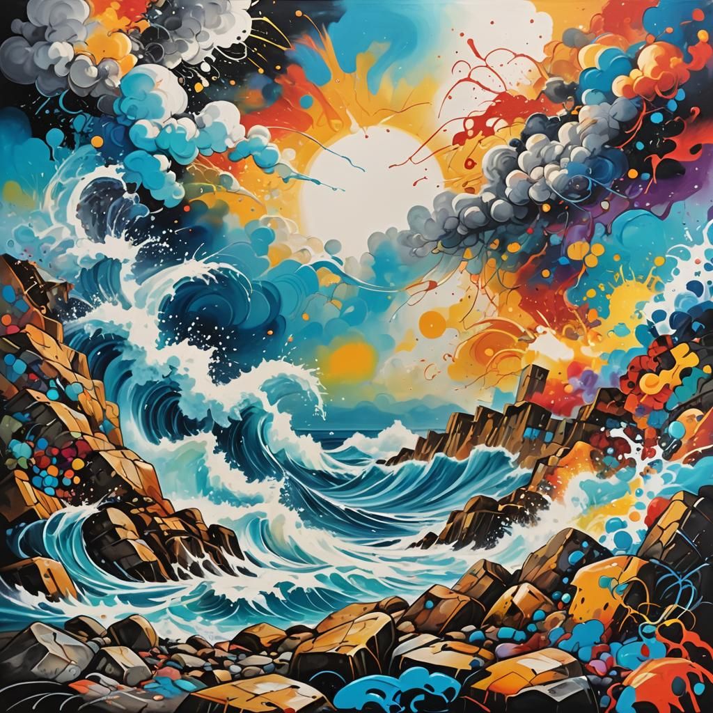 Colorful Windswept Sea in Graffiti Art Style