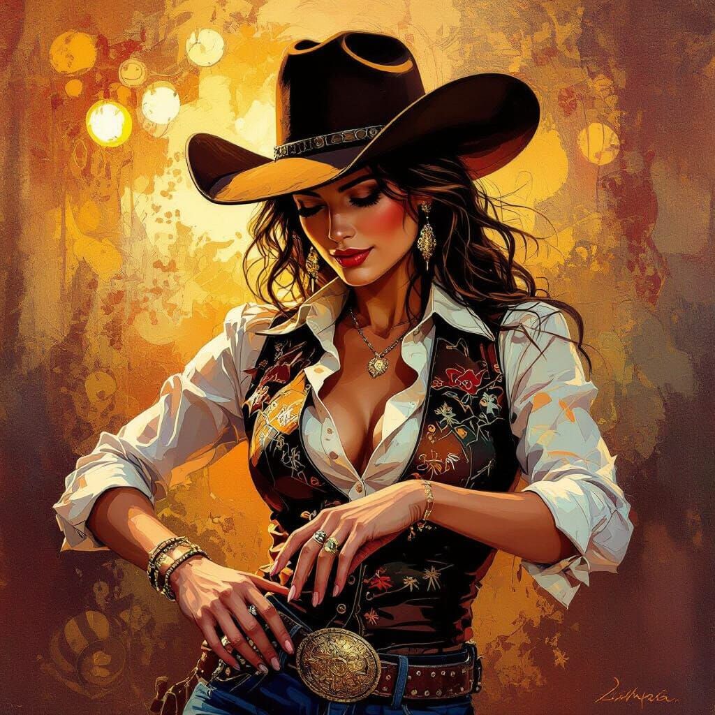 Country Dancer in Honky Tonk with Abstract Art Details