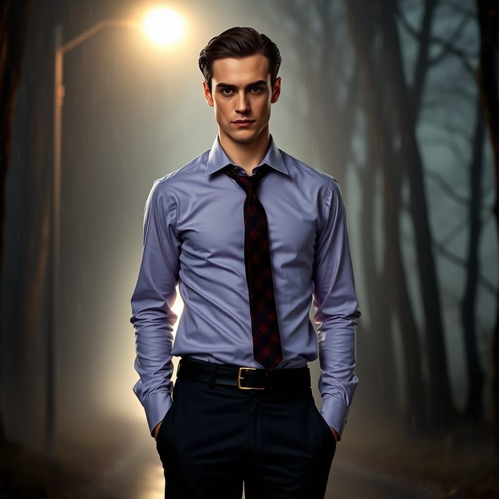 Mystical Vampire in Foggy Forest: Cinematic Illustration