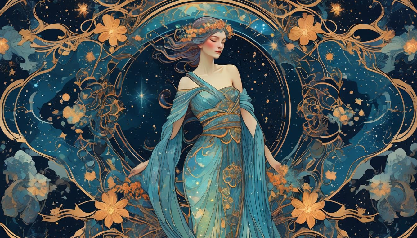 Celestial Goddess Portrait in Art Nouveau Style