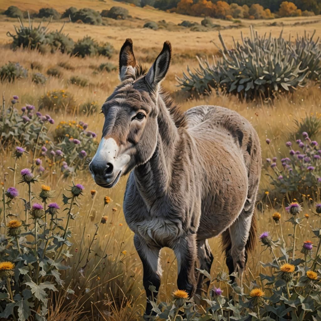 Grey Donkey in Autumnal Light, Photorealism