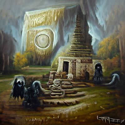Goetic Temple: Oil Painting in Fantasy Style