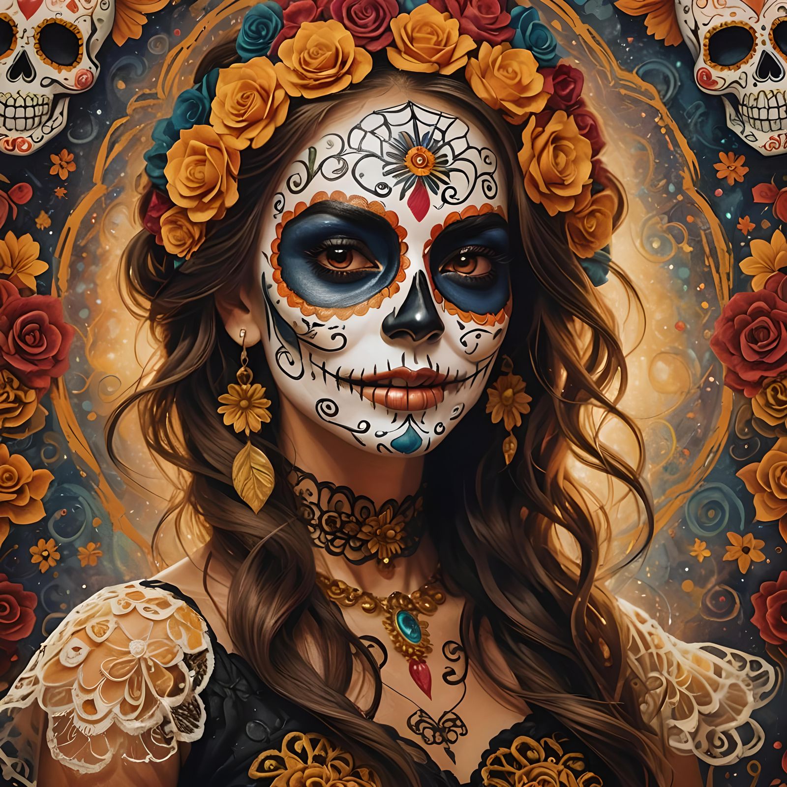 Day of the Dead Woman in Sugar Skull Art