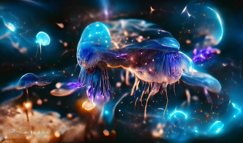 Glowing Jellyfish in Galactic Space: Astral Illustration