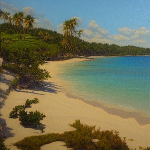 Charming Island Town: Oil Painting Style