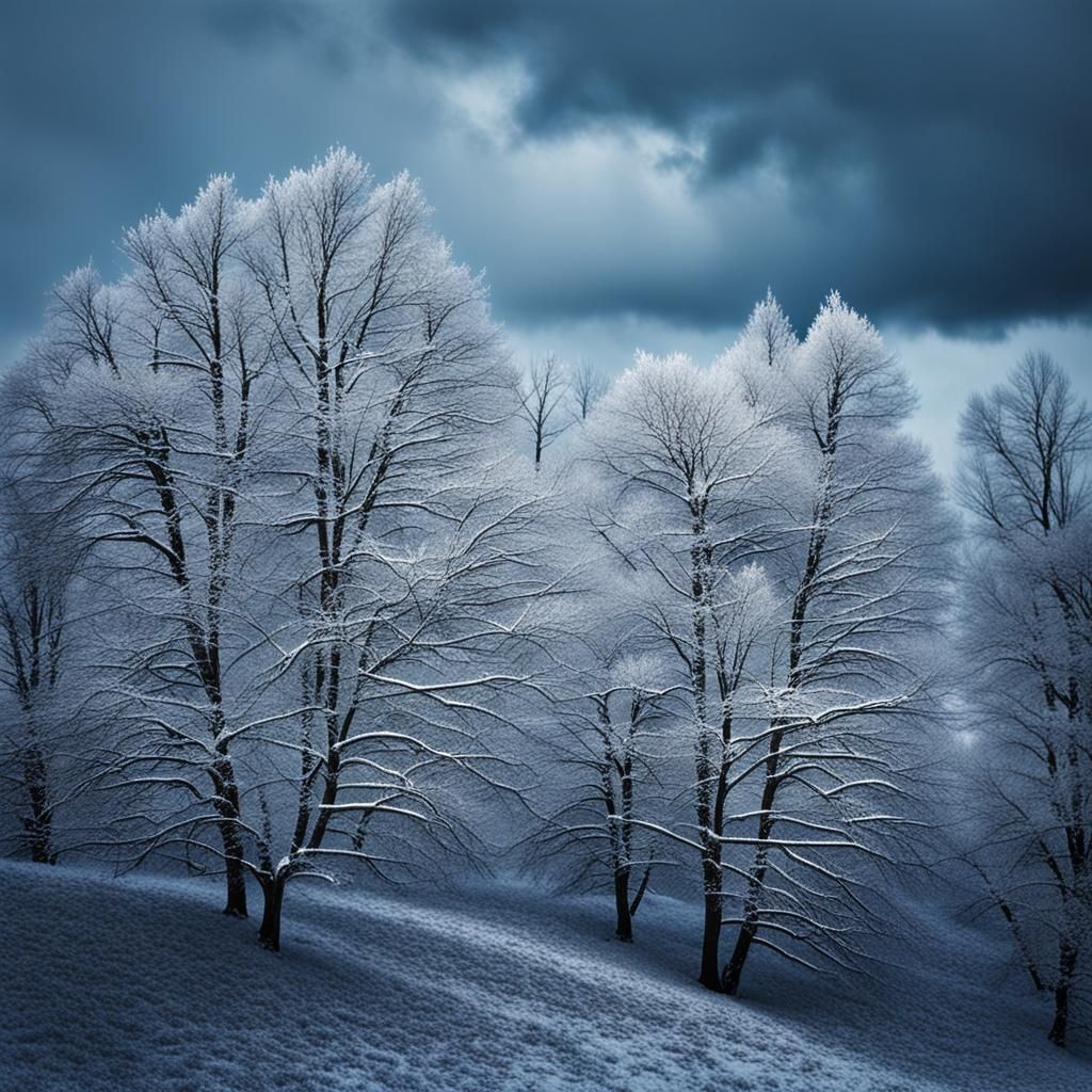 Snowy Winter Trees on Hill Photograph
