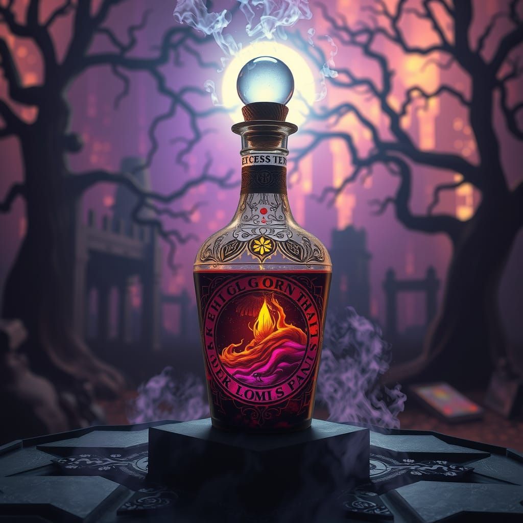 Mysterious Glass Vial with Glowing Iridescent Liquid