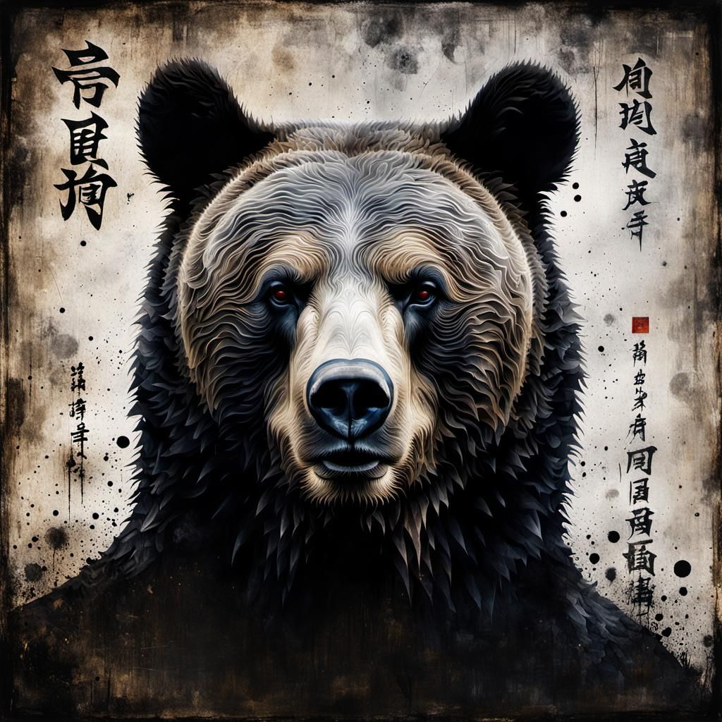 Demonic Cyborg Bear Portrait in Volcanic Hyperspace