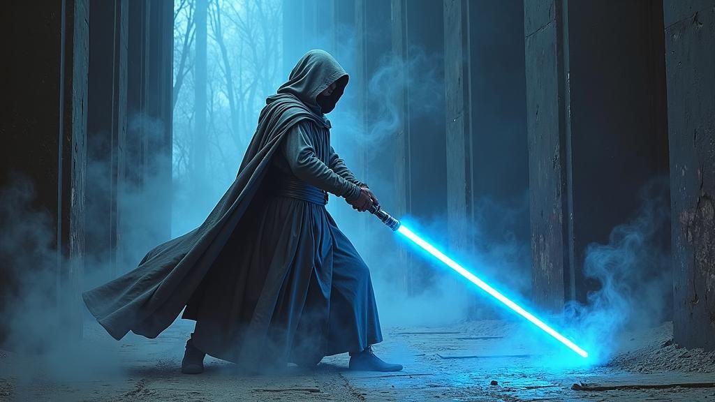 Jedi Knight vs Sith in Dark Hallway: Comic Book Art
