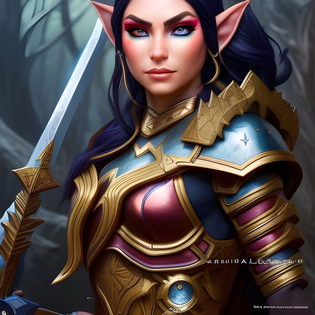 Warrior Elf Girl Portrait in Fantasy Art Style