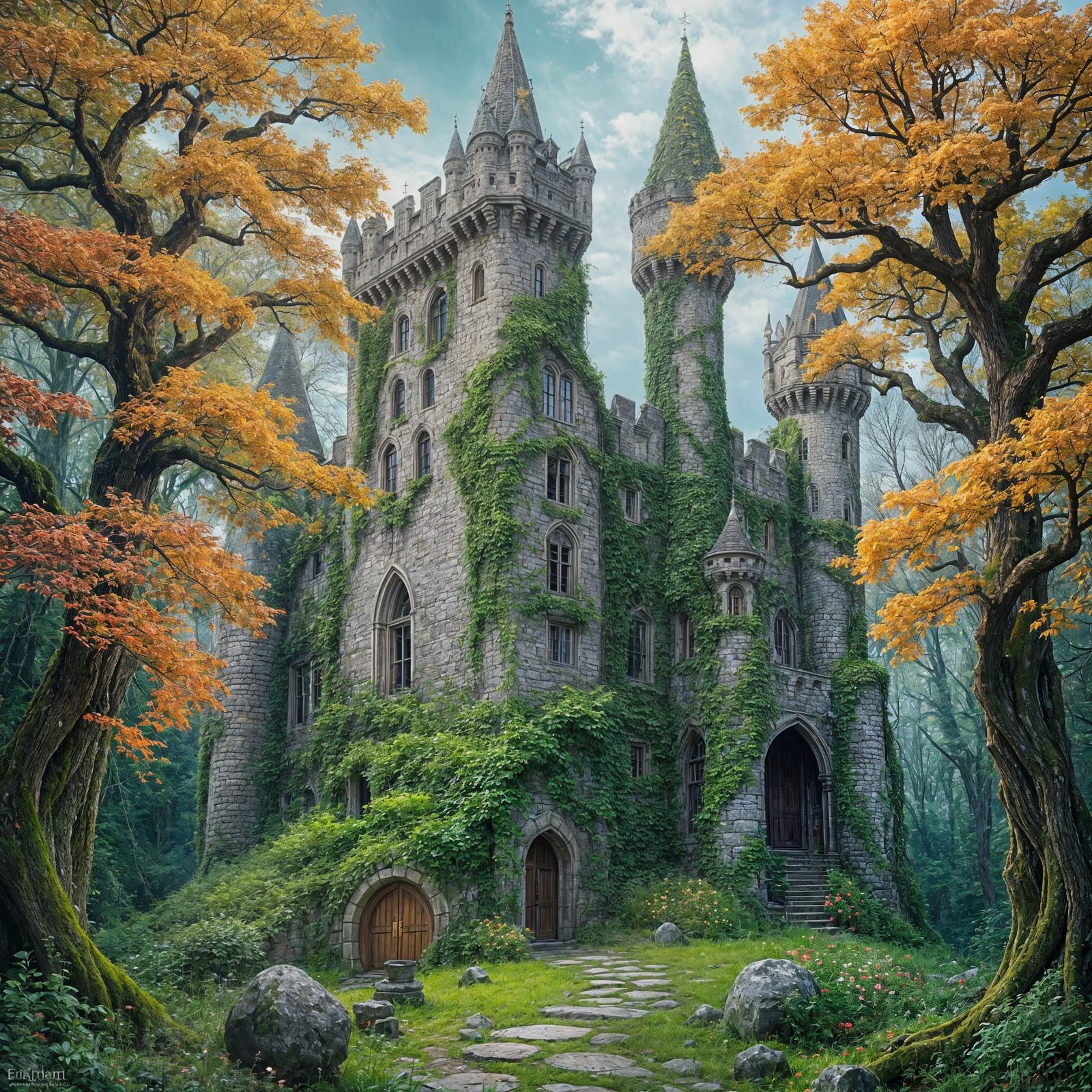 Majestic Castle Emerges from Ancient Forest