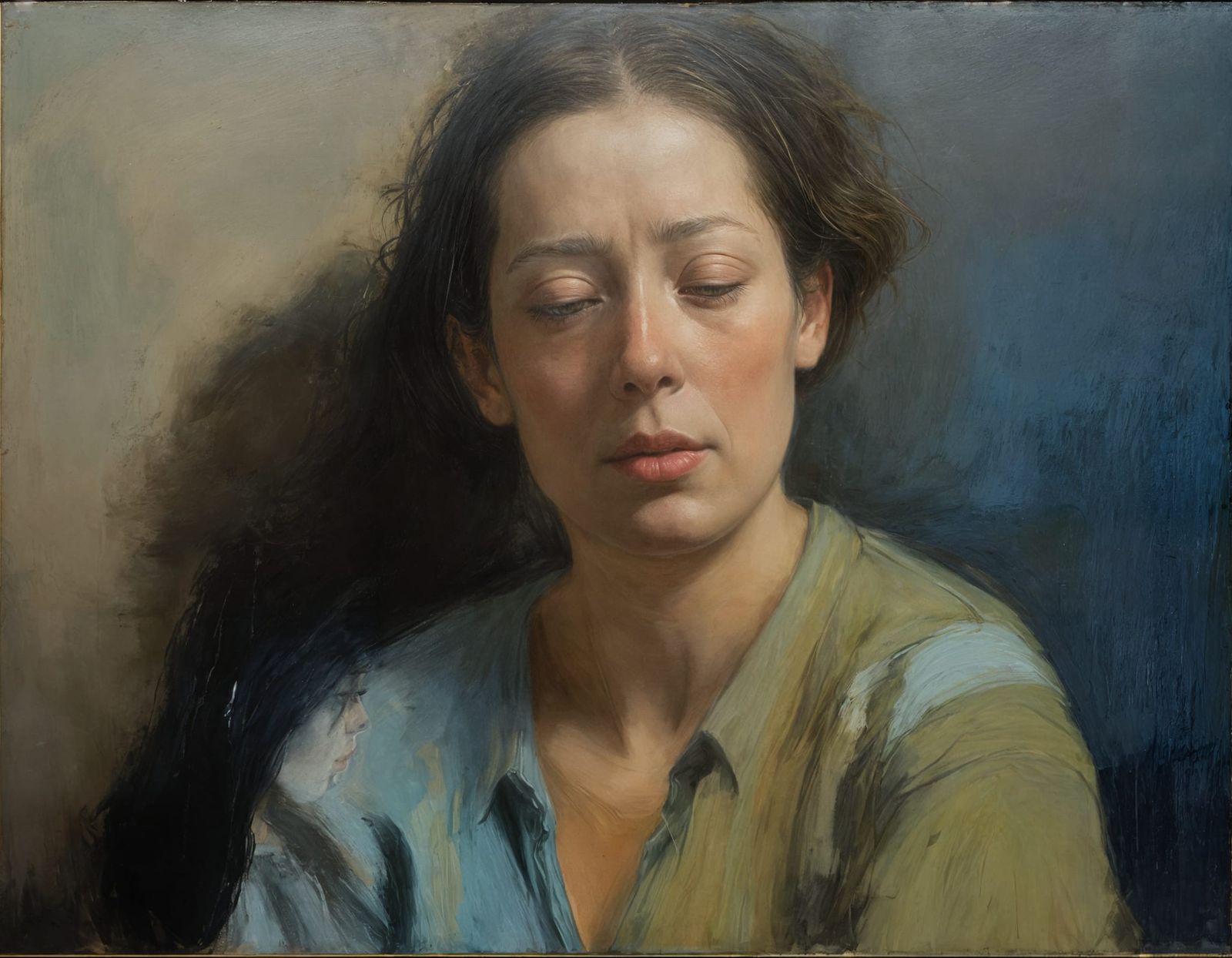 Sorrowful Portrait in Impressionist Style