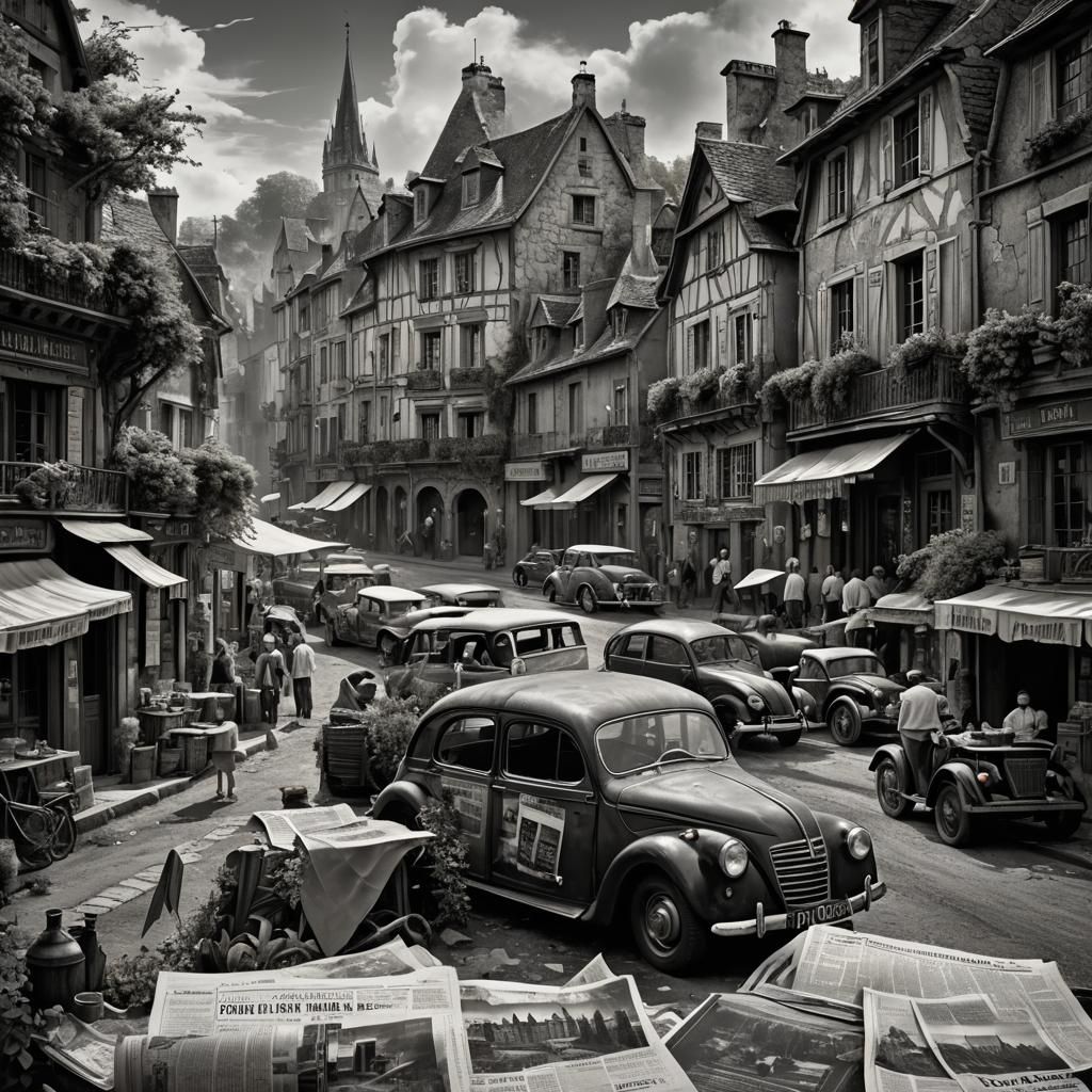 Vintage French Newspaper with Village Images