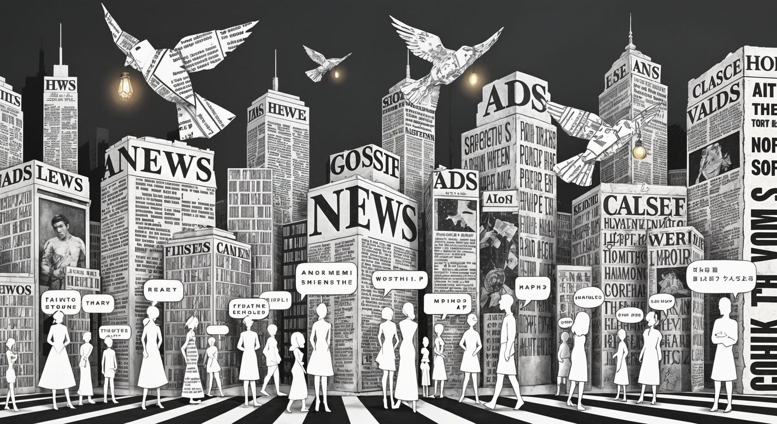 Cityscape Made of Newspaper Clippings and Headlines