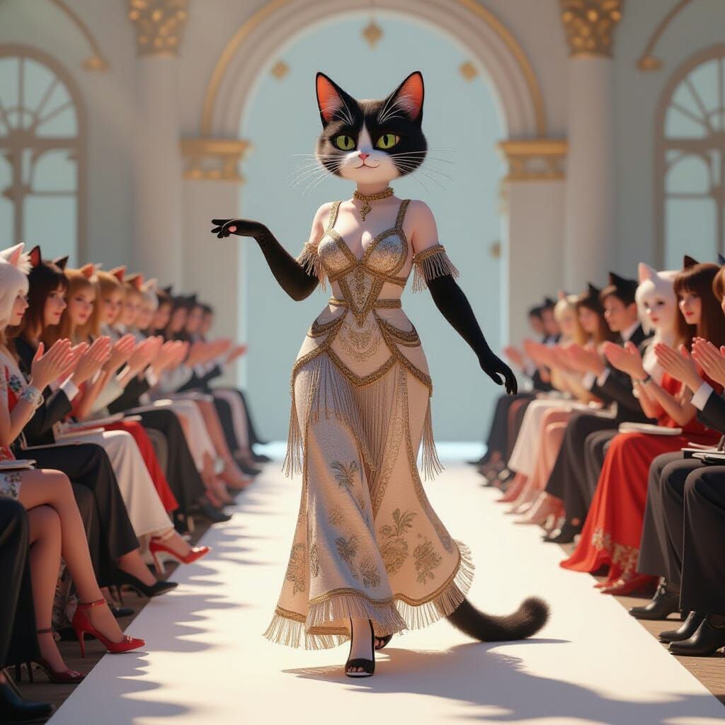 Feline Fashionista Struts in 1920s Style